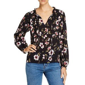 Velvet by Graham & Spencer Naomi Long Sleeve Ruffled Neck Tie V Neck Floral New